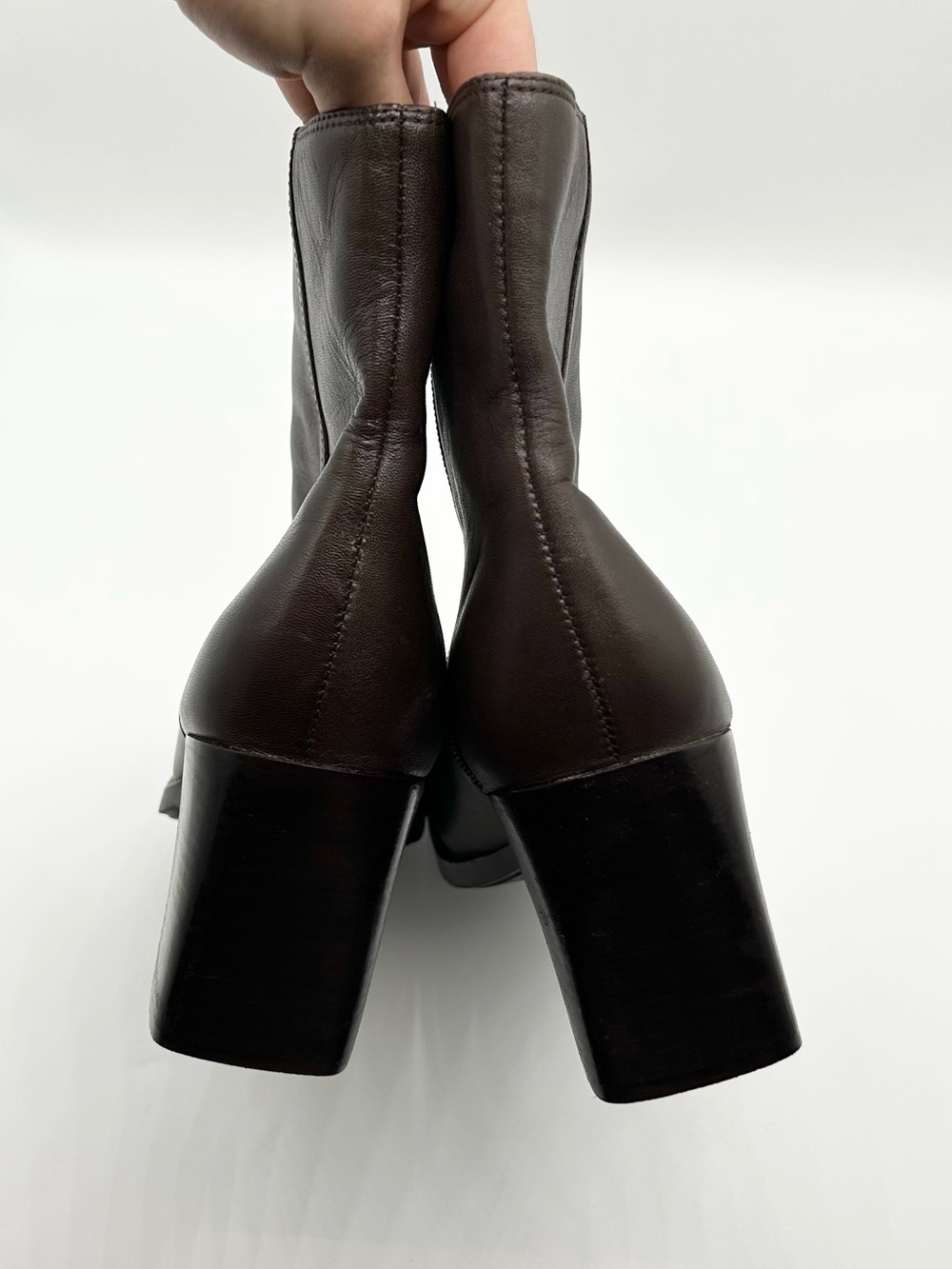 Dark Brown Leather Square Toe Heeled Ankle Booties Boots Women’s Size 7.5 - Picture 6 of 9